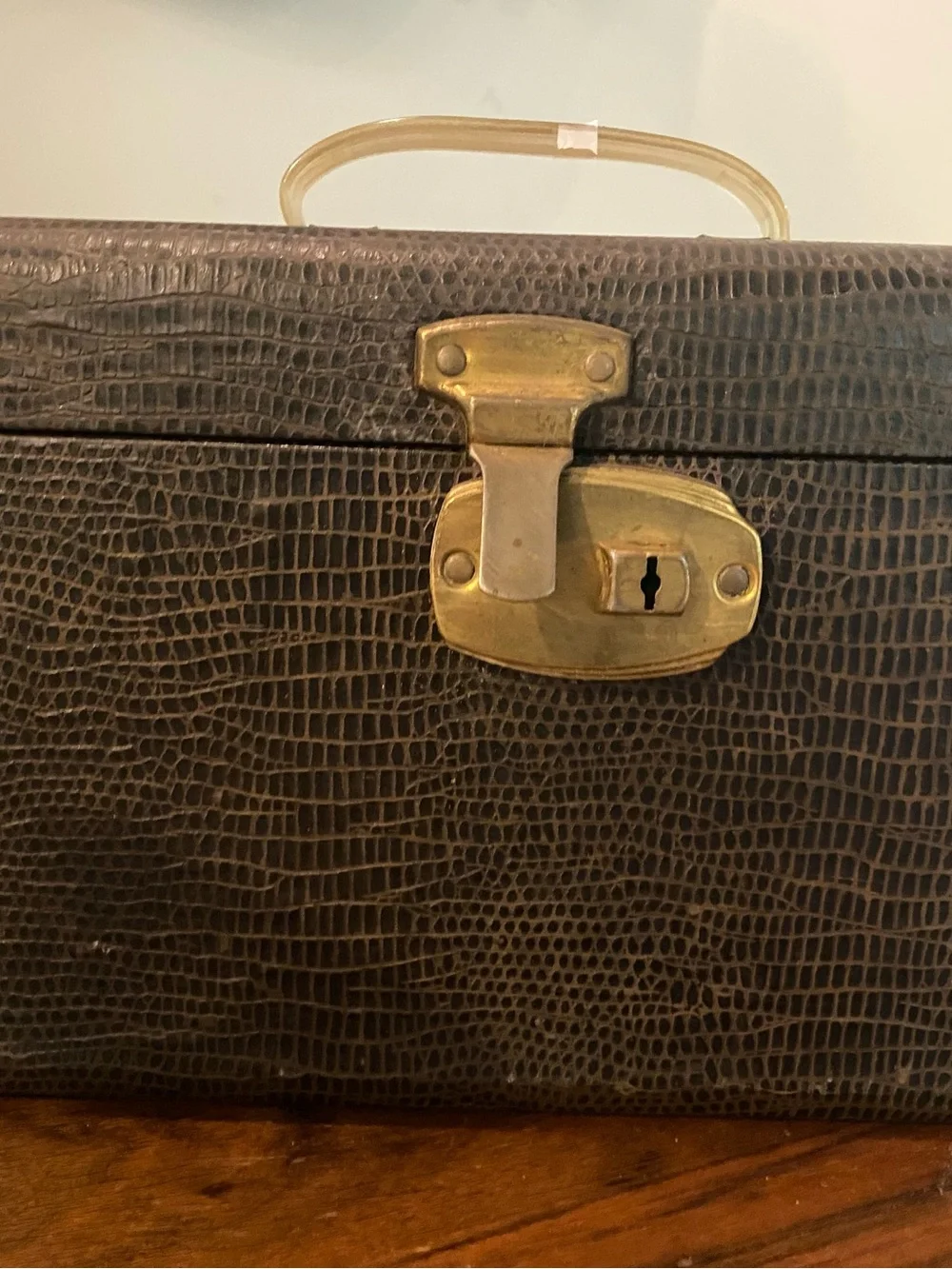 VTG or antique Faux Croc Train Case with Mirror. Lauren style decor